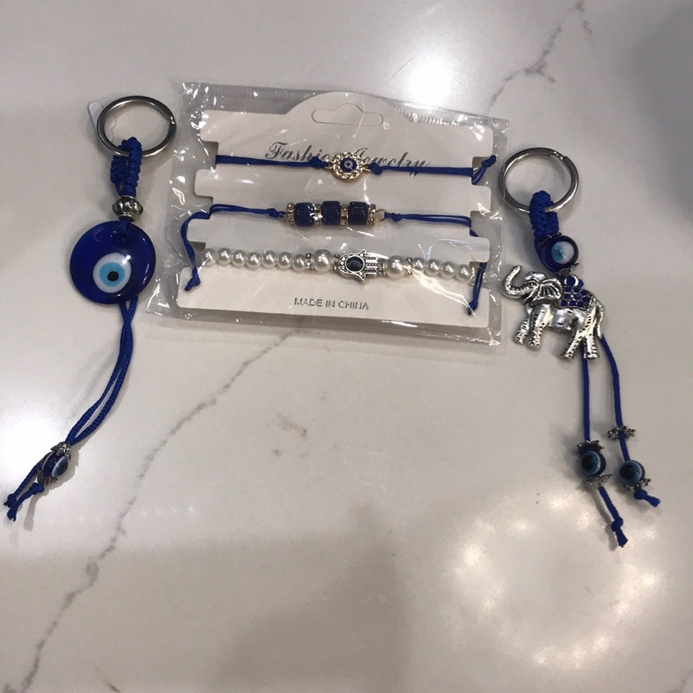 Evil eye keychain and bracelets bundle
